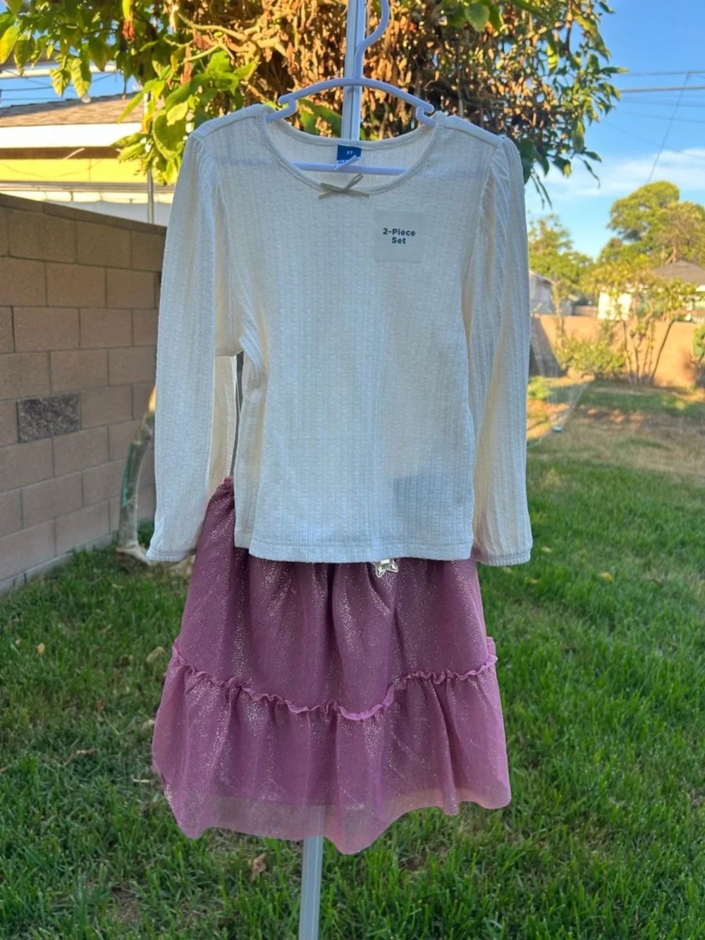 Old Navy Cream Long Sleeve Top with Dusty Rose Sparkle Tulle Skirt